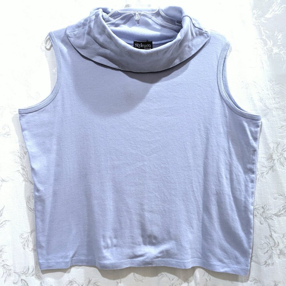 Cotton Sleeveless Cowl Neck Top 2X Pastel Blue Preppy Kawaii Cottagecore Comfy